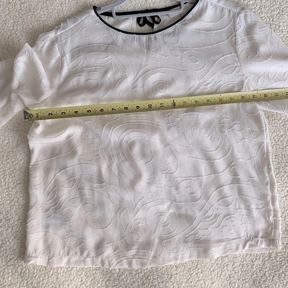 LOFT blouse top Textured Swirl Tie Back Blouse white size Small - Picture 13 of 16